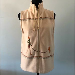 Women Vintage Classic Editions Fleece Sleeveless zip Vest Poodle walking size S